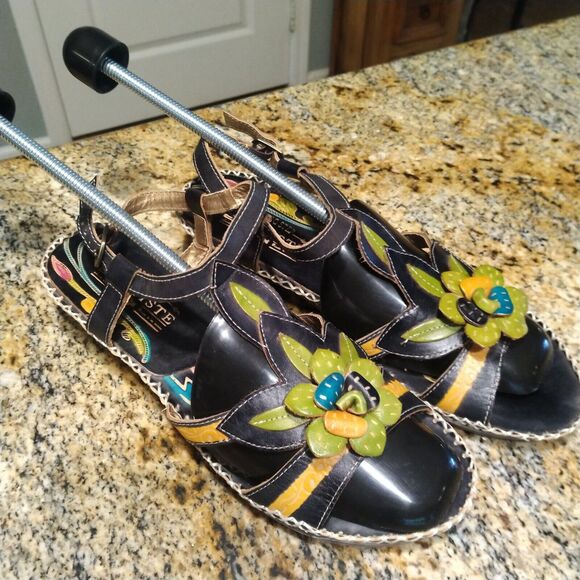 L’Artiste Spring Step Poolside Flower Leather Wedge Sandals Women's Sz 40 US 9 - Picture 2 of 12